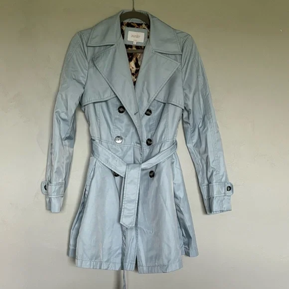 Laundry by Shelli Segal Trench Coat Size Small in Baby Blue Wrap Coat - Picture 1 of 12